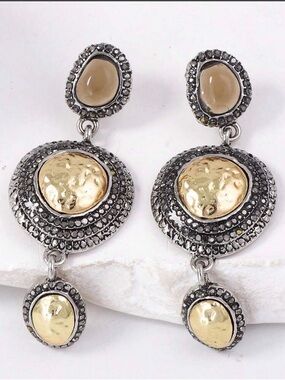 Gold and Silver Two-Tone Drop Earrings - Women Jewelry